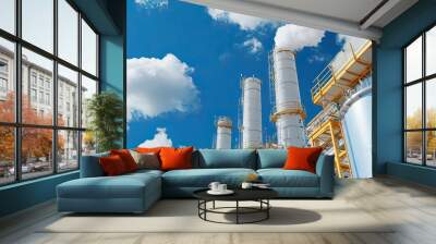 Industrial Plant with Emissions Under Blue Sky Wall mural