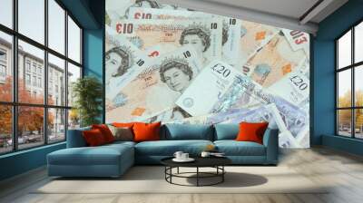 A pile of english £10 and £20 notes Wall mural