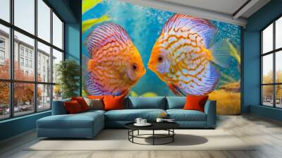  Couple of colorful discus fish Wall mural