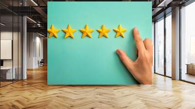  hand is pointing at five stars, Giving positive review for client's satisfaction surveys  Wall mural