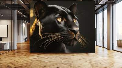  head profile closeup of spotted black golden panther isolated on black background Wall mural