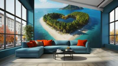  Island in the ocean with heart-shaped Wall mural