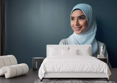  muslim hijab woman in dynamic shot happy and positive for modest trendy arab women fashion Wall mural