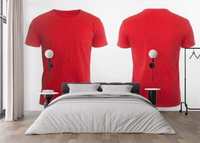  red t shirt front and back view, isolated on white background. Ready for your mock up design template  Wall mural