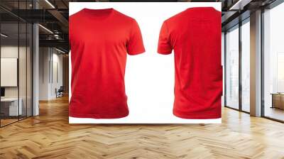  red t shirt front and back view, isolated on white background. Ready for your mock up design template  Wall mural