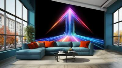 A colorful arrow made of glowing light beams Wall mural