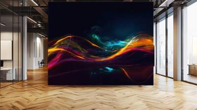 Abstract colorful waves on a dark background Wall mural