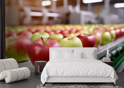 apples in a food processing facility, clean and fresh, ready for automated packing. concept for a he Wall mural