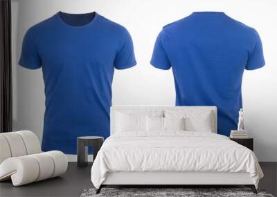 Blue t shirt front and back view, isolated on white background. Ready for your mock up design template  Wall mural