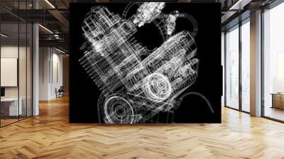 Car Engine blueprint -  Wall mural