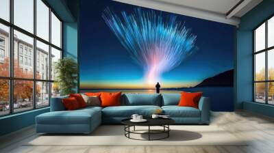 Celestial Dreams: Inspiring Landscape at Sunset. AI illustration. Wall mural