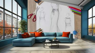 Fashion Designer Dress Sketch Wall mural