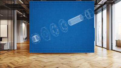 Fastener 3D blueprint Wall mural