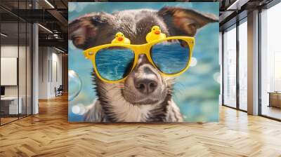 Funny dog having fun on beach  Wall mural