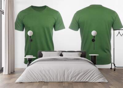 green t shirt front and back view, isolated on white background. Ready for your mock up design template  Wall mural