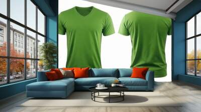 green t shirt front and back view, isolated on white background. Ready for your mock up design template  Wall mural