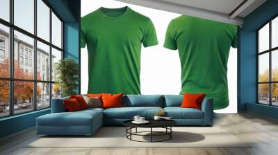 green t shirt front and back view, isolated on white background. Ready for your mock up design template  Wall mural