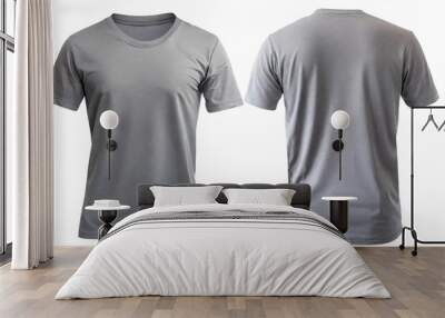 grey t shirt front and back view, isolated on white background. Wall mural