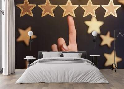 hand is pointing at five stars, Giving positive review for client's satisfaction surveys Wall mural