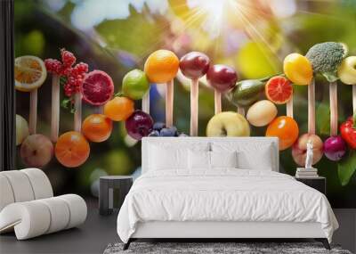 Nutrigenetics DNA strand concept is made with healthy fresh vegetables and fruits Wall mural