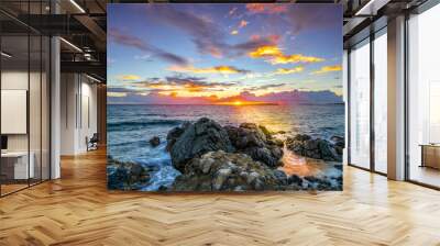 Scenic view of a sunrise in Saint Martin island in the Caribbean Sea Wall mural