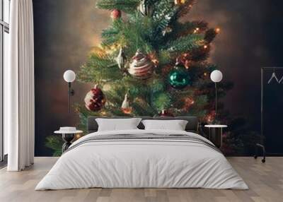 retro christmas tree and ornaments Wall mural