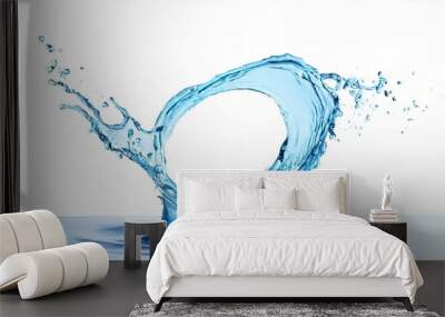 Rounded splash of blue water isolated on white background Wall mural