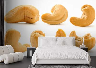 Set of delicious cashew nuts, isolated on white background Wall mural