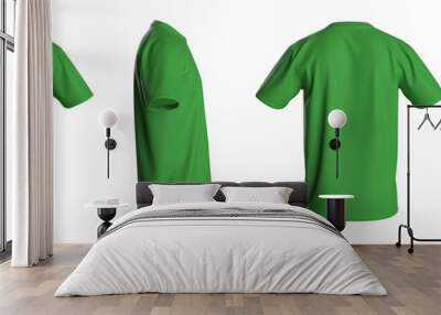 T-shirt template, from four sides, isolated on white background. Green Color Wall mural