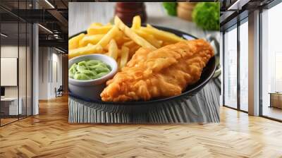 Vegan fish and chips on table background Wall mural