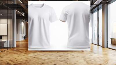 White t shirt front and back view, isolated on white background. Ready for your mock up design template  Wall mural