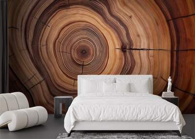 Wood stump background. Round felled tree with annual rings as wood texture Wall mural