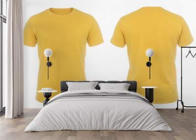 yellow t shirt front and back view, isolated on white background. Ready for your mock up design template Wall mural