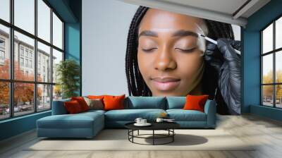 Young woman face during professional eyebrow mapping procedure before permanent makeup and lamination  Wall mural