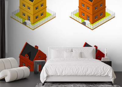 Isometric two story house flat vector icon. Real estate symbol. Home colorful illustration. Wall mural