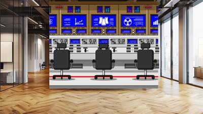 Nuclear power plant control room line vector illustration. Wall mural