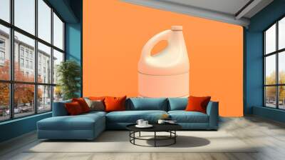 white plastic bleach container on yellow orange background, flat colors, single color, 3d rendering, against covid-19 Wall mural