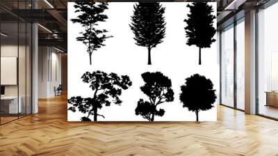 Set isolated trees. Silhouettes Wall mural