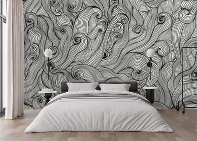 Seamless hand-drawn waves texture.Copy that square to the side a Wall mural