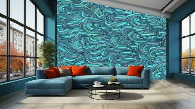 vector seamless abstract hand-drawn pattern, waves background Wall mural