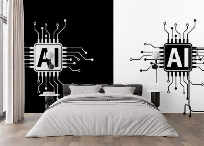 Artificial intelligence AI pictogram. Technology related to artificial intelligence, computers and systems that are intelligent, graphic of robot. Vector ai generated logo or symbol. Tech icon Wall mural