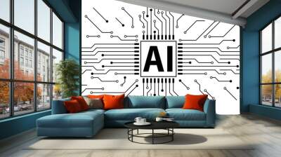 Artificial intelligence AI pictogram. Technology related to artificial intelligence, computers and systems that are intelligent, graphic of robot. Vector ai generated logo or symbol. Tech icon Wall mural