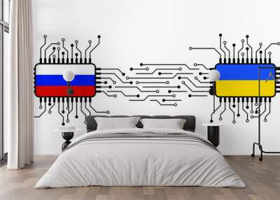 Hybrid war and warfare, DDoS attack. Cyber war, Russia  and ukraine conflict. Hackers and cyber crime, Hackers and cyber criminals phishing steal personal information, login details or password,  Wall mural