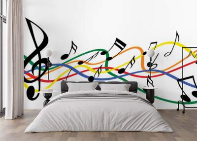 Musical notes stave line pattern symbol icon for staff and music note theme. Background wave for Piano, jazz sound notes. Cartoon vector key sign. Classic clef Doodle quaver G melody. Wall mural