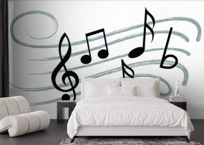 Musical notes stave line pattern symbols icon for staff and music note theme Transparent background wave Piano, jazz sound notes Fun vector key sign Classic clef Doodle quaver G melody on paper Wall mural