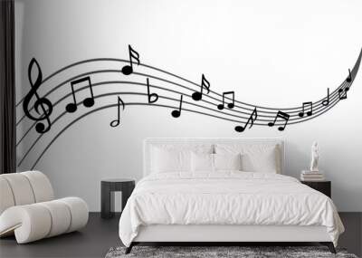 Musical notes stave line pattern symbols icon for staff and music note theme Transparent background wave Piano, jazz sound notes Fun vector key sign Classic clef Doodle quaver G melody on paper Wall mural