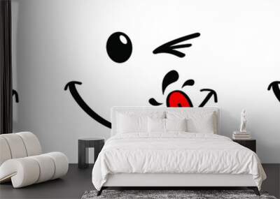 Yummy smile face with red tongue lick and saliva. Vector laugh cartoon slobber sign,  icon. Delicious, hungry, tasty eating. Lips or lips symbol. licking logo. Savour eating. Concept of enjoy everyday Wall mural