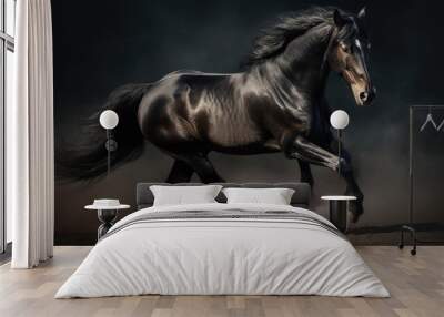 Black stallion in front of black background as a symbol for power and streng. Generative AI. Wall mural