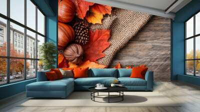 Cozy relaxing fall autumn coffee background Wall mural