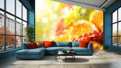 Fruity background, wallpaper full of fruits, berry background Wall mural